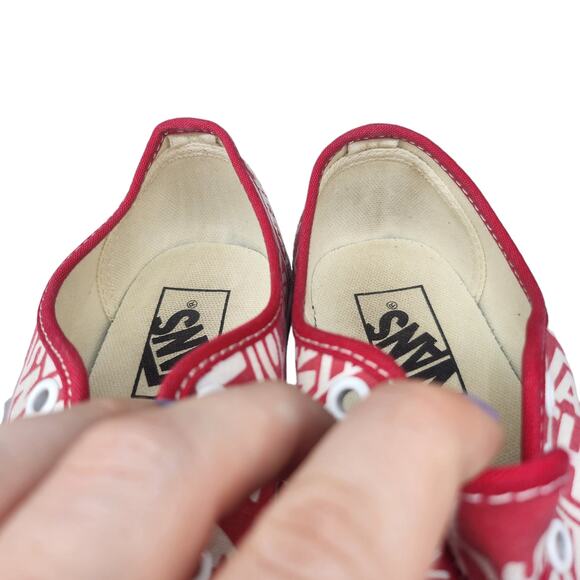Vans Shoes Womens 5 Red White Low Tops Skater Preppy Comfy Spell Out Abstract - Picture 10 of 13